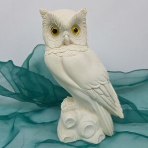 Vintage A.Giannelli White Alabaster Owl Sculpture Italy